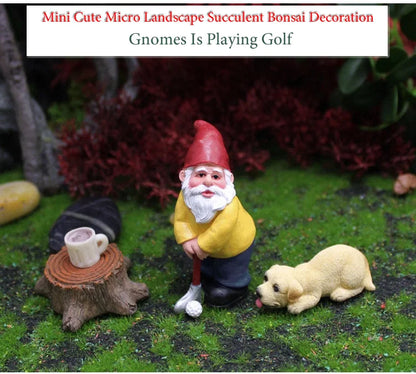 4pcs/Set Funny Mini Gnomes Playing Golf Dog Resin Dwarfs Sport Statue Cute DIY For Desk Bonsai Decoration Ornament Dropshipping