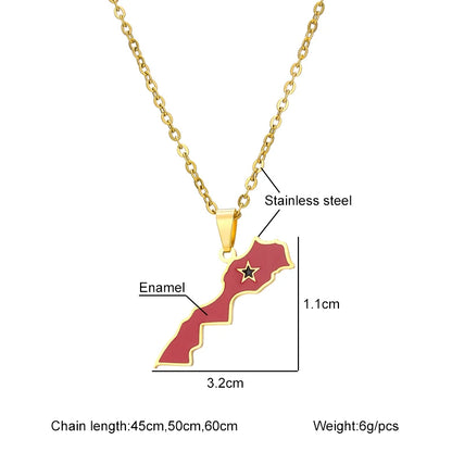 Kingdom of Morocco Map Flag Pendant Necklace Stainless Steel Men Women African Ethnic Jewelry Le Royaume Du Maroc National Flag