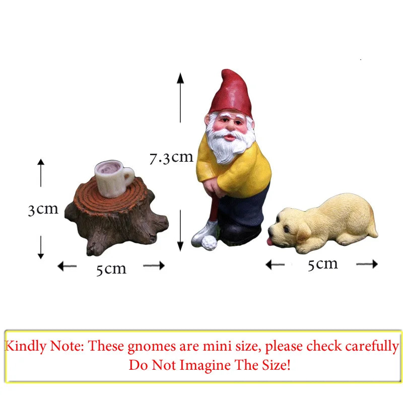 4pcs/Set Funny Mini Gnomes Playing Golf Dog Resin Dwarfs Sport Statue Cute DIY For Desk Bonsai Decoration Ornament Dropshipping
