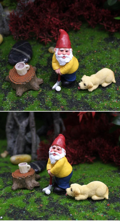 4pcs/Set Funny Mini Gnomes Playing Golf Dog Resin Dwarfs Sport Statue Cute DIY For Desk Bonsai Decoration Ornament Dropshipping
