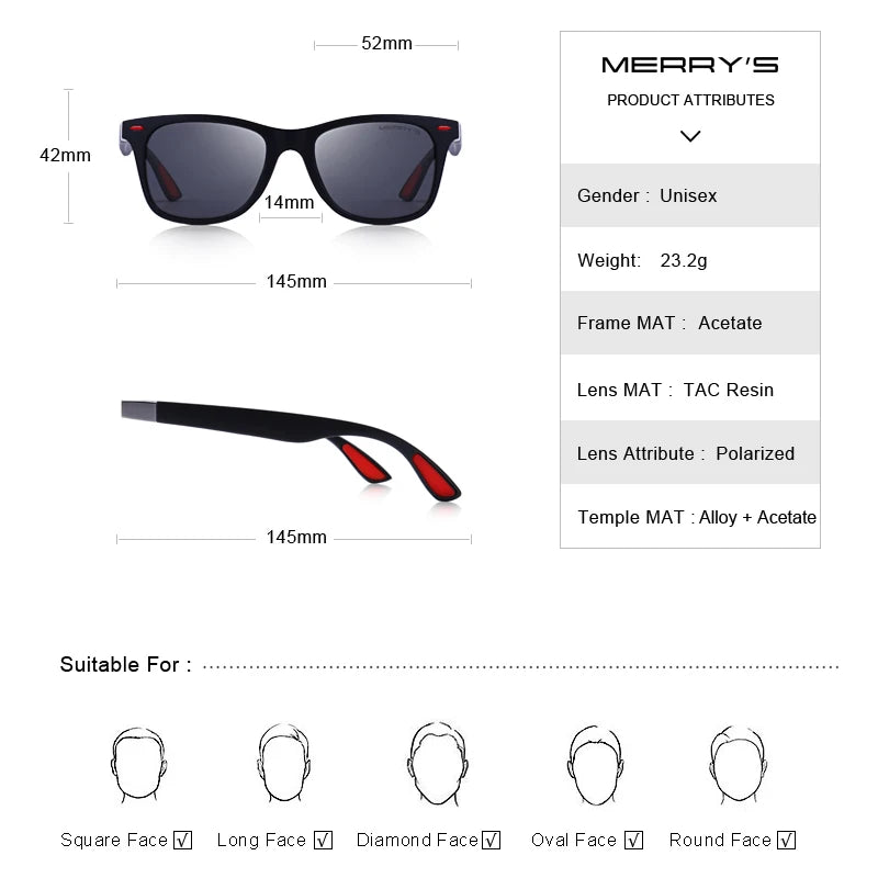 MERRYS DESIGN Men Women Classic Retro Rivet Polarized Sunglasses Lighter Design Square Frame 100% UV Protection S8508