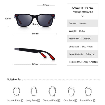 MERRYS DESIGN Men Women Classic Retro Rivet Polarized Sunglasses Lighter Design Square Frame 100% UV Protection S8508