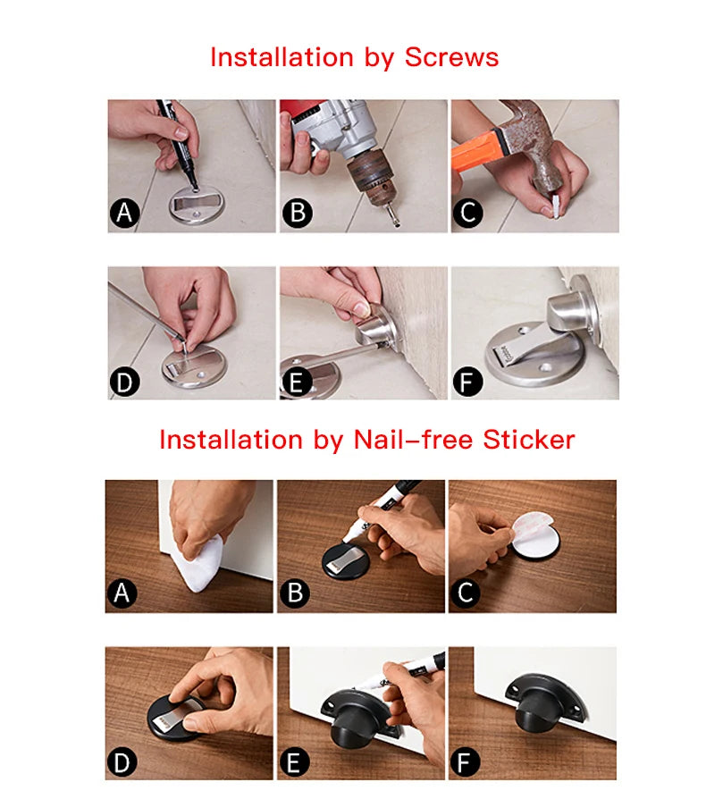 KAK Magnetic Door Stops 304 Stainless Steel Door Stopper Hidden Door Holders Catch Floor Nail-free Doorstop Furniture Hardware