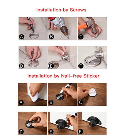 KAK Magnetic Door Stops 304 Stainless Steel Door Stopper Hidden Door Holders Catch Floor Nail-free Doorstop Furniture Hardware