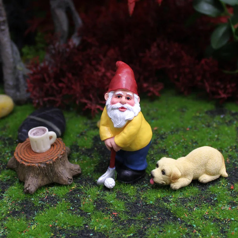 4pcs/Set Funny Mini Gnomes Playing Golf Dog Resin Dwarfs Sport Statue Cute DIY For Desk Bonsai Decoration Ornament Dropshipping