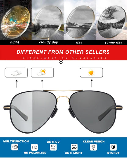 2022 New Trend Quality Titanium Alloy Sunglasses Polarized Men Photochromic Sun Glasses Women Pilot Mirror Shades Oculos De Sol