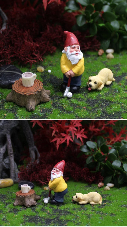 4pcs/Set Funny Mini Gnomes Playing Golf Dog Resin Dwarfs Sport Statue Cute DIY For Desk Bonsai Decoration Ornament Dropshipping
