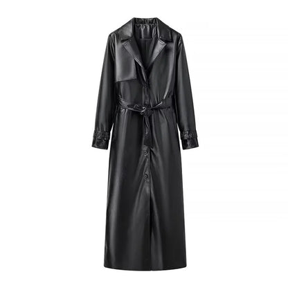 Medium length leather jacket with loose fit for women