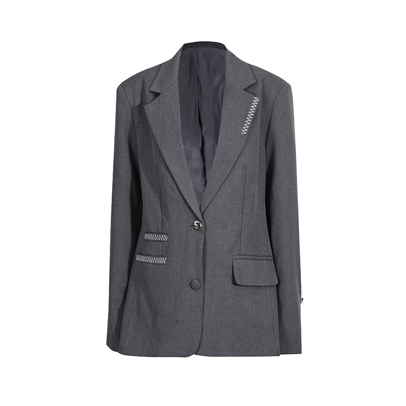 Two button embroidered long sleeved silhouette suit jacket