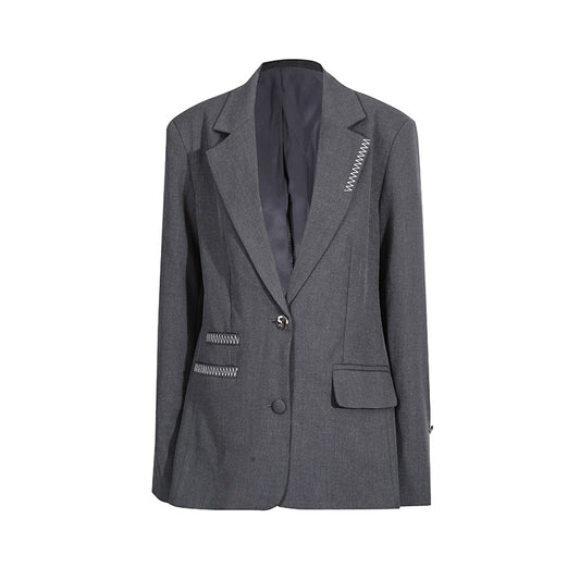 Two button embroidered long sleeved silhouette suit jacket