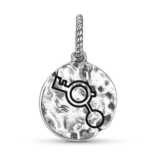Crop Circles Solar System Symbol 925 Sterling Silver Hand Textured Dangle Charm For Charm Bracelets