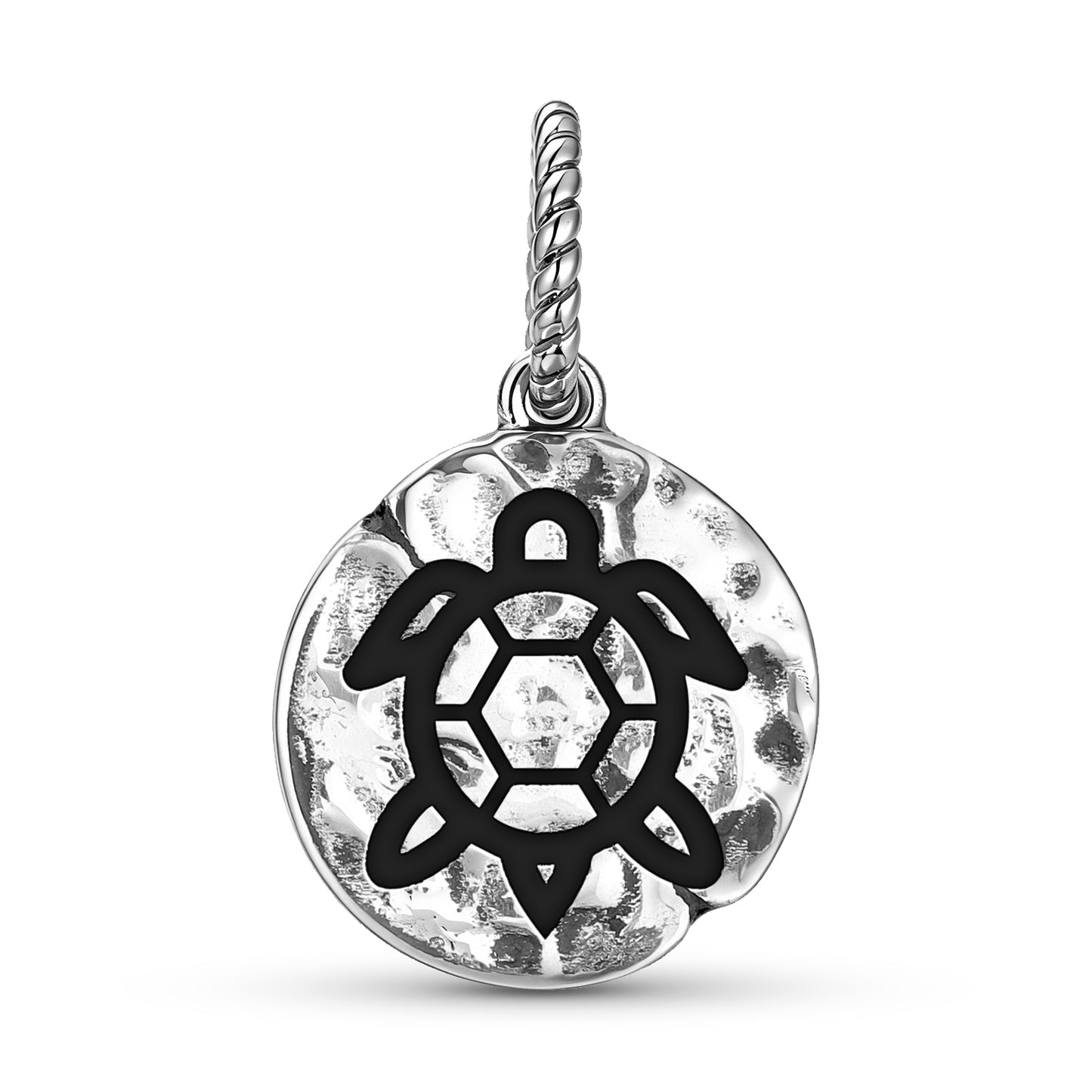 Animal TURTLE Symbol 925 Sterling Silver Hand Textured Dangle Charm For Charm Bracelets