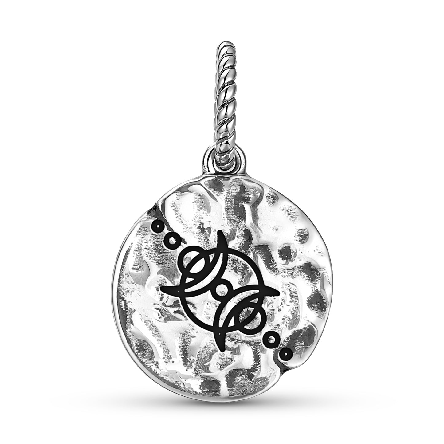 Crop Circles Lunar-solar Eclipse Symbol 925 Sterling Silver Hand Textured Dangle Charm For Charm Bracelets