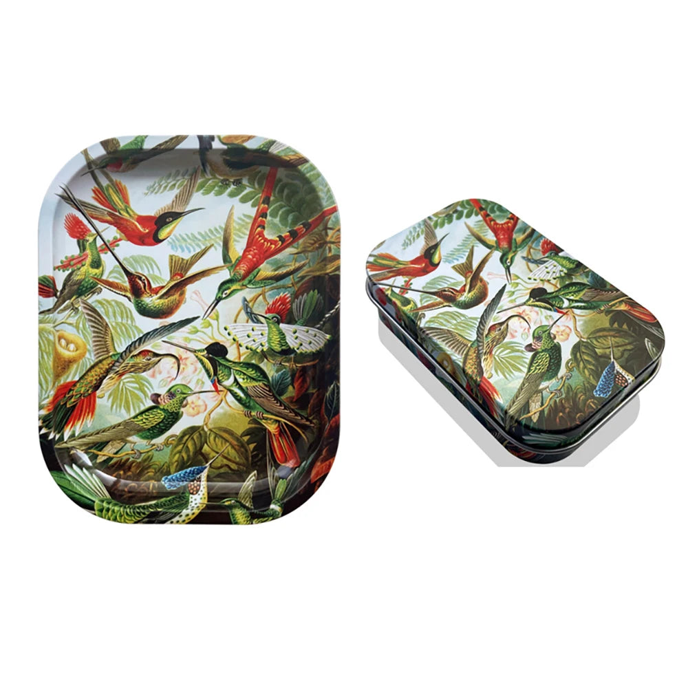 2Pcs Dish Tin Storage Plate Small Container Cigarette Case with 18X14cm Metal Tobacco Tinplate Rolling Tray Smoking Accessories