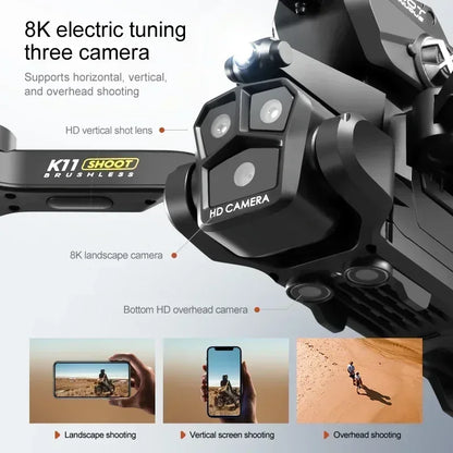K11 MAX Drone 8K HD pliable FPV ESC RC Tripple caméra positionnement du flux optique sans brosse lancement bombes d'eau