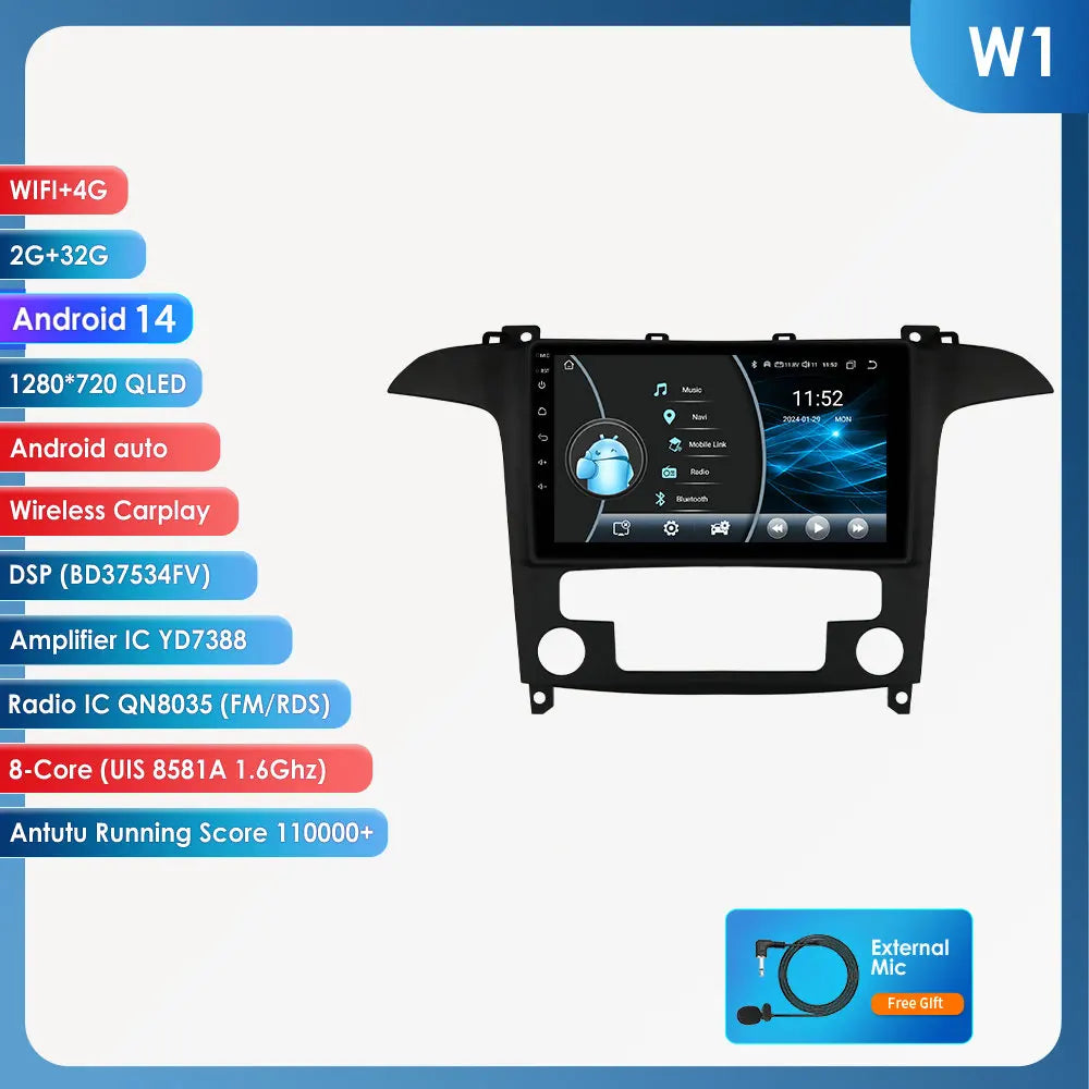 4G-LTE AI 2Din Android for Ford S Max S-MAX 2007-2015 Car Radio Multimedia Video Player Stereo Navigation GPS Carplay Autoradio