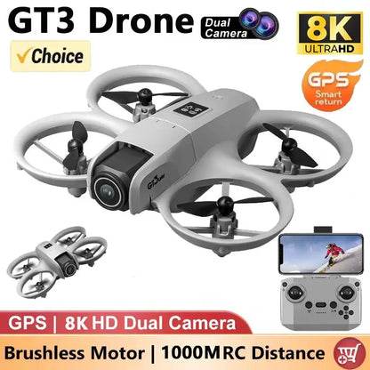 NOUVEAUX Drones GT3 GPS 8K Professionnel HD 180 °   Double caméra 5G WIFI moteurs sans balais évitement d'obstacles FPV jouets quadrirotor pliables