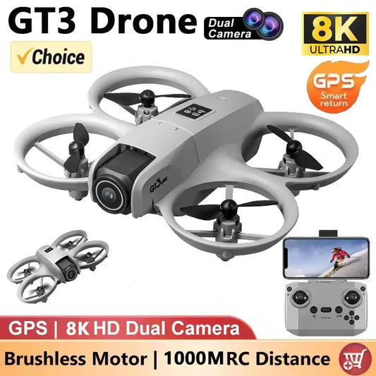 NOUVEAUX Drones GT3 GPS 8K Professionnel HD 180 °   Double caméra 5G WIFI moteurs sans balais évitement d'obstacles FPV jouets quadrirotor pliables
