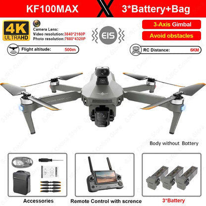 KF100 Max Drone 4K professionnel 3 axes cardan Laser évitement d'obstacles GPS 6KM RC Dron 45 Minutes de temps de vol RC quadrirotor