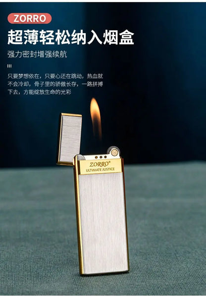 Zorro Ultra-thin Easy To Put Cigarette Case Grinding Wheel Inflatable Lighter Man Toy