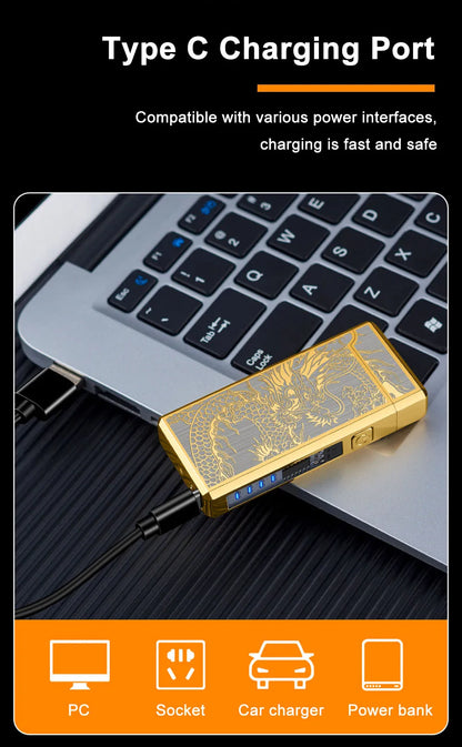 Type C Cool Lighters Fast Charging 500mA Windproof USB Rechargeable Electric Lighters Metal Outdoor Camping ARC Plasma Lighters