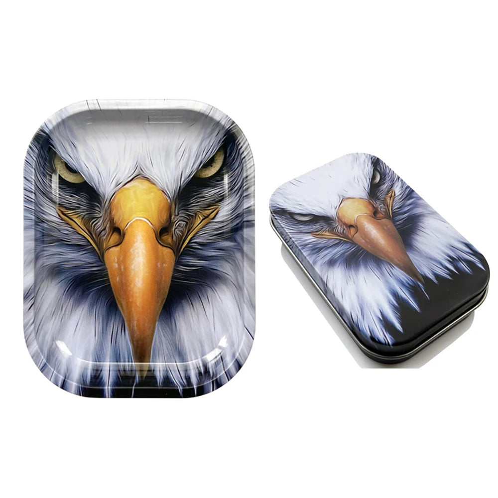 2Pcs Dish Tin Storage Plate Small Container Cigarette Case with 18X14cm Metal Tobacco Tinplate Rolling Tray Smoking Accessories