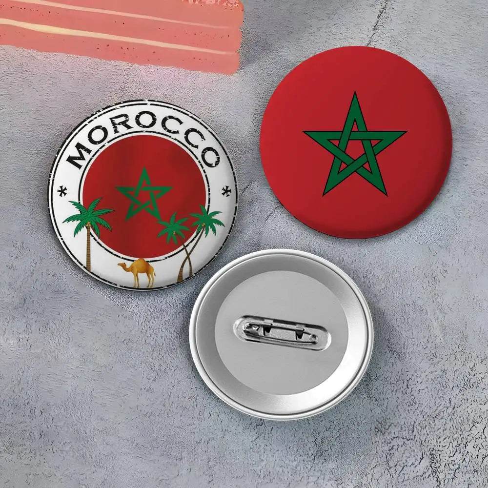 Morocco Flag Map Logo Badges Round Exquisite Badge Brooches Creative Pins For Clothes Hat Backpack Gift Accessories