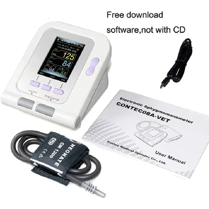 Le détecteur de pression artérielle pour animaux vétérinaires CONTEC08a peut être équipé d'une sonde de fonction d'oxygène dans le sang et un brassard de différentes tailles