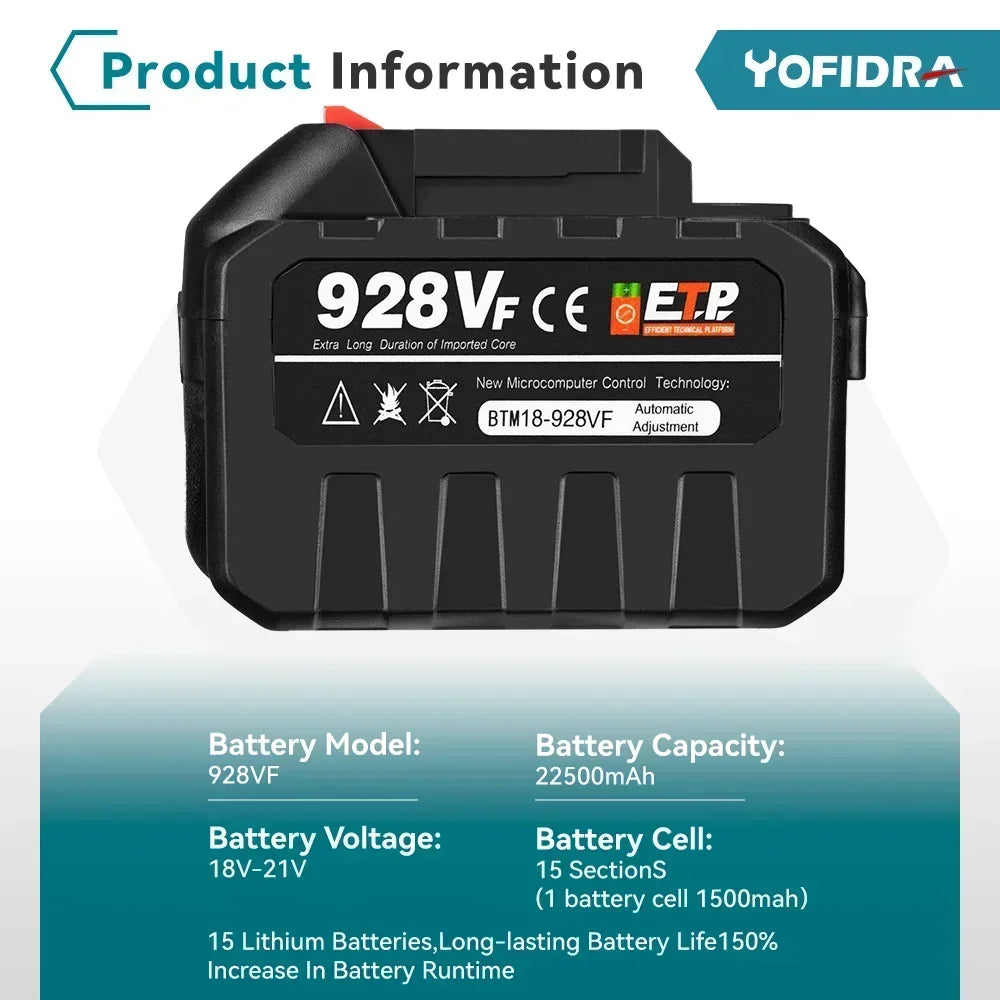 Yofidra batterie Li-Ion Rechargeable 7500 mAh-22500 mAh outil électrique haute capacité remplacer la batterie pour perceuse clé souffleur outil