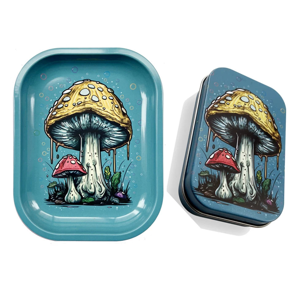 2Pcs Dish Tin Storage Plate Small Container Cigarette Case with 18X14cm Metal Tobacco Tinplate Rolling Tray Smoking Accessories