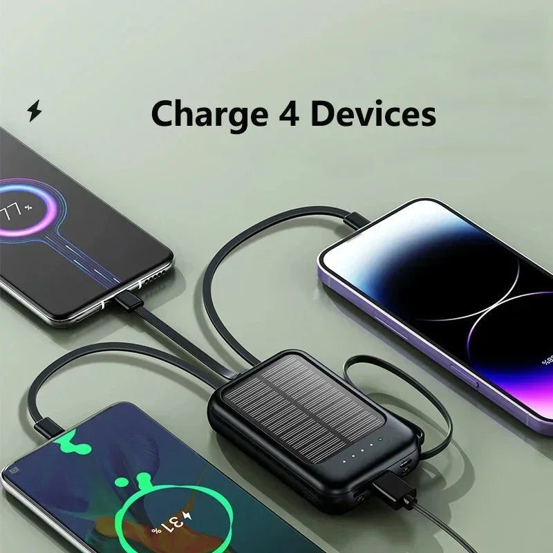 Solar Power Bank 50000mah Built-in Cable Solar Charger 2 USB Ports External Charger Power Bank with LED Light power bank New