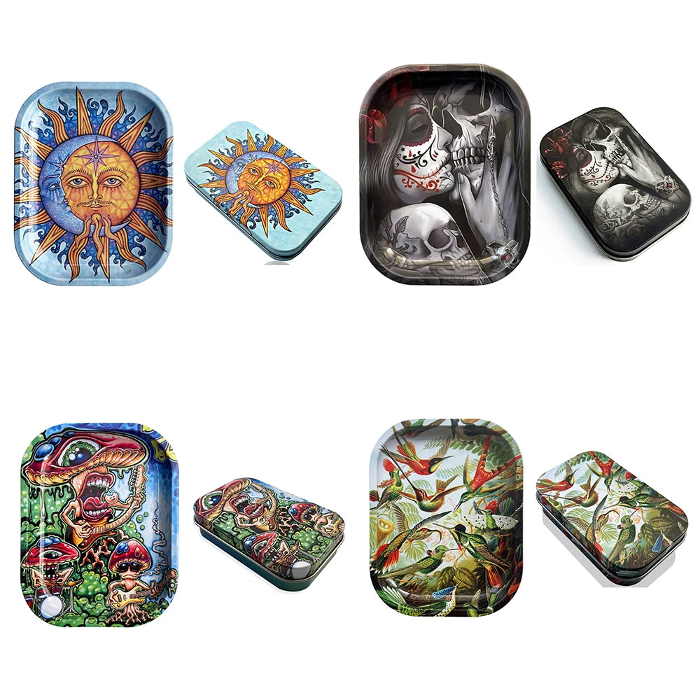 2Pcs Dish Tin Storage Plate Small Container Cigarette Case with 18X14cm Metal Tobacco Tinplate Rolling Tray Smoking Accessories