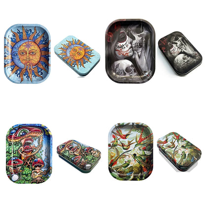 2Pcs Dish Tin Storage Plate Small Container Cigarette Case with 18X14cm Metal Tobacco Tinplate Rolling Tray Smoking Accessories