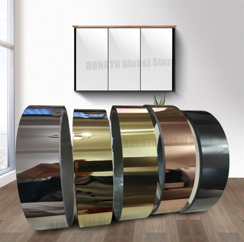 1 Roll Mirror Wall Sticker Stainless Steel Decorative Line Gold TV Background Ceiling Edging Strip Wall Decorations Living Room