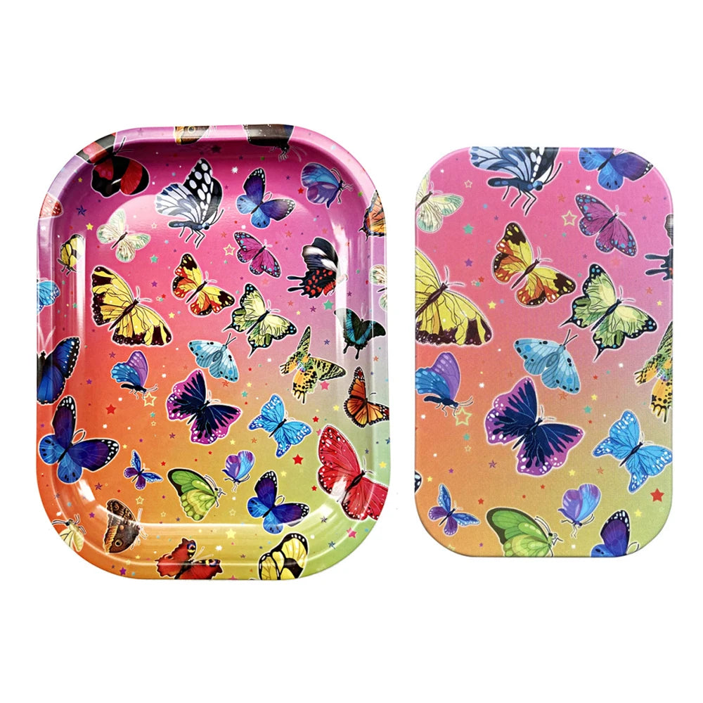 2Pcs Dish Tin Storage Plate Small Container Cigarette Case with 18X14cm Metal Tobacco Tinplate Rolling Tray Smoking Accessories