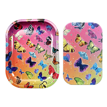 2Pcs Dish Tin Storage Plate Small Container Cigarette Case with 18X14cm Metal Tobacco Tinplate Rolling Tray Smoking Accessories