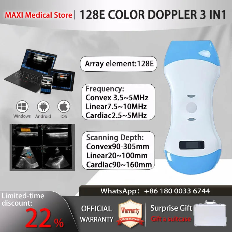 Scanner de sonde à ultrasons sans fil Portable, scanner à ultrasons WIFI, prise en charge de la valise gratuite iOS Android Windows