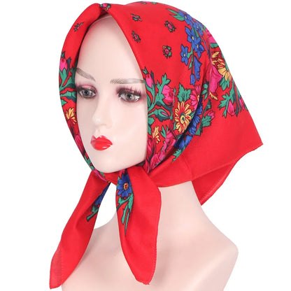 70*70cm Hijabs For Woman Luxury Square Retro Floral Print Kerchief Head Wrap Babushka Headscarf Bufandas Invierno Mujer Foulard