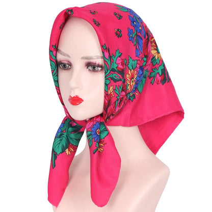 70*70cm Hijabs For Woman Luxury Square Retro Floral Print Kerchief Head Wrap Babushka Headscarf Bufandas Invierno Mujer Foulard