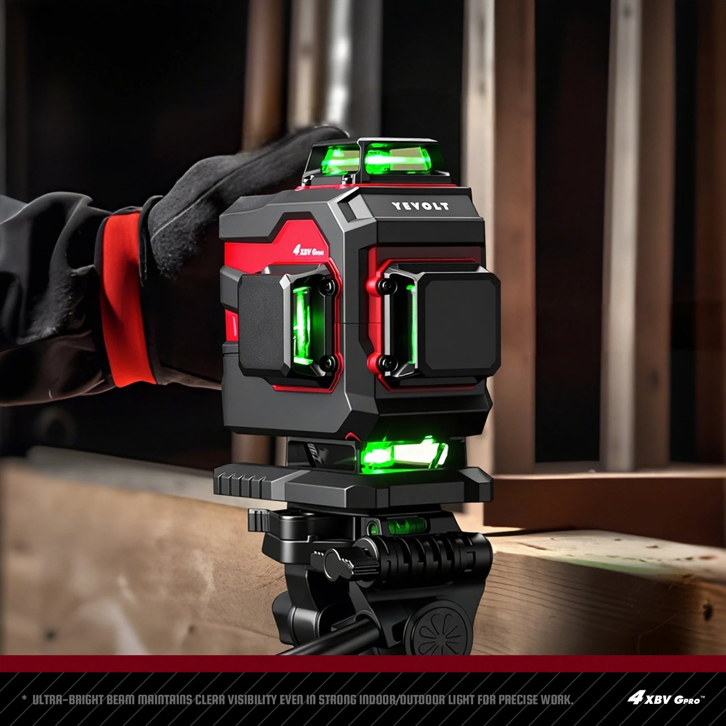 YEVOLT YVGLL4XS16 16 lignes 4 planches outils de niveau Laser vert 4D avec puissance 3Ah/5.2Ah Machine auto-nivelante horizontale et verticale