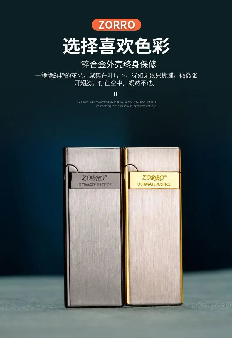 Zorro Ultra-thin Easy To Put Cigarette Case Grinding Wheel Inflatable Lighter Man Toy