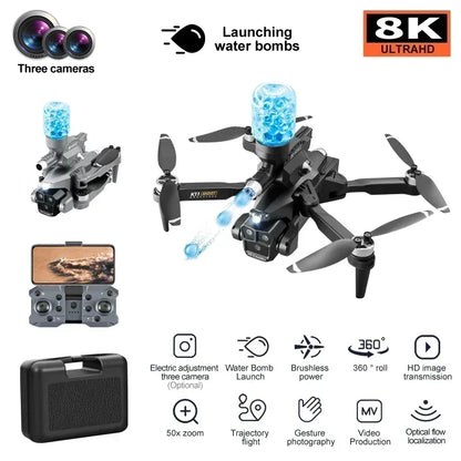 K11 MAX Drone 8K HD pliable FPV ESC RC Tripple caméra positionnement du flux optique sans brosse lancement bombes d'eau