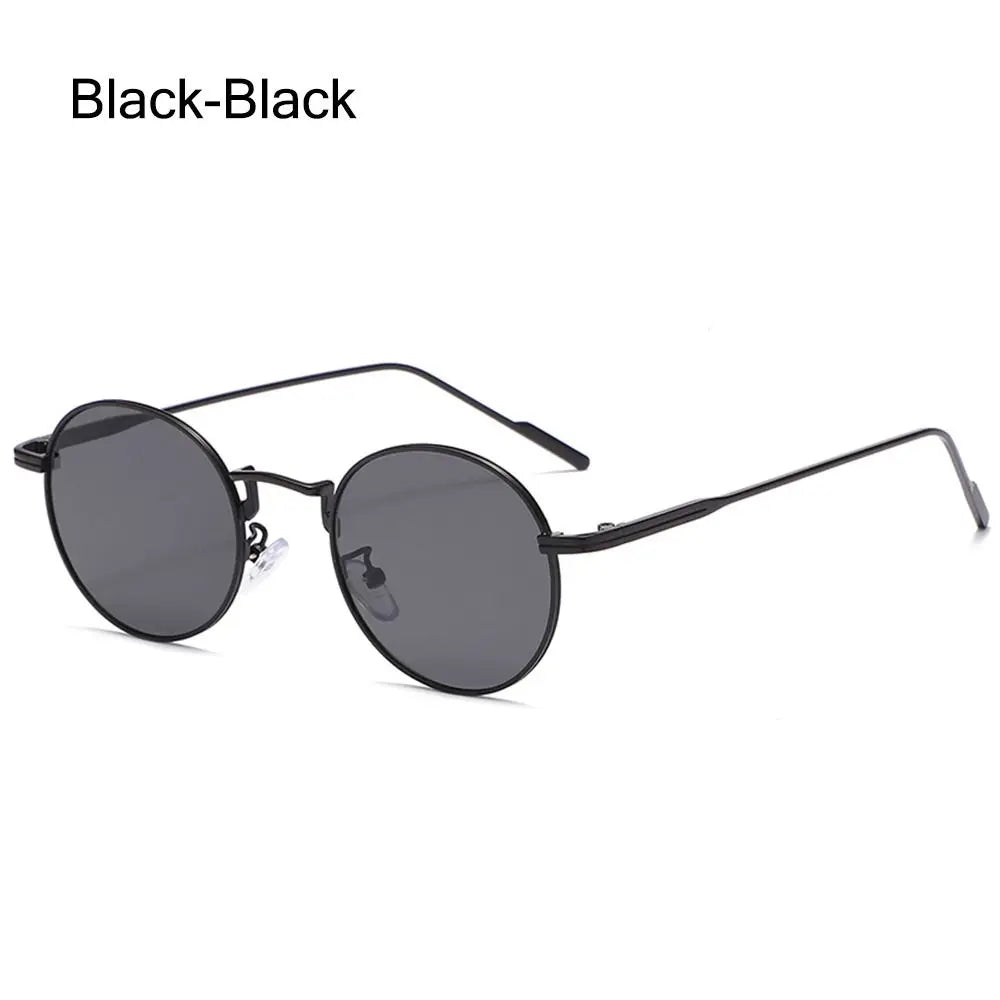 Fashion Trendy Black UV400 Protection Shades Sun Glasses Round Sunglasses for Women Metal Frame For Travel|Beach
