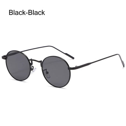 Fashion Trendy Black UV400 Protection Shades Sun Glasses Round Sunglasses for Women Metal Frame For Travel|Beach