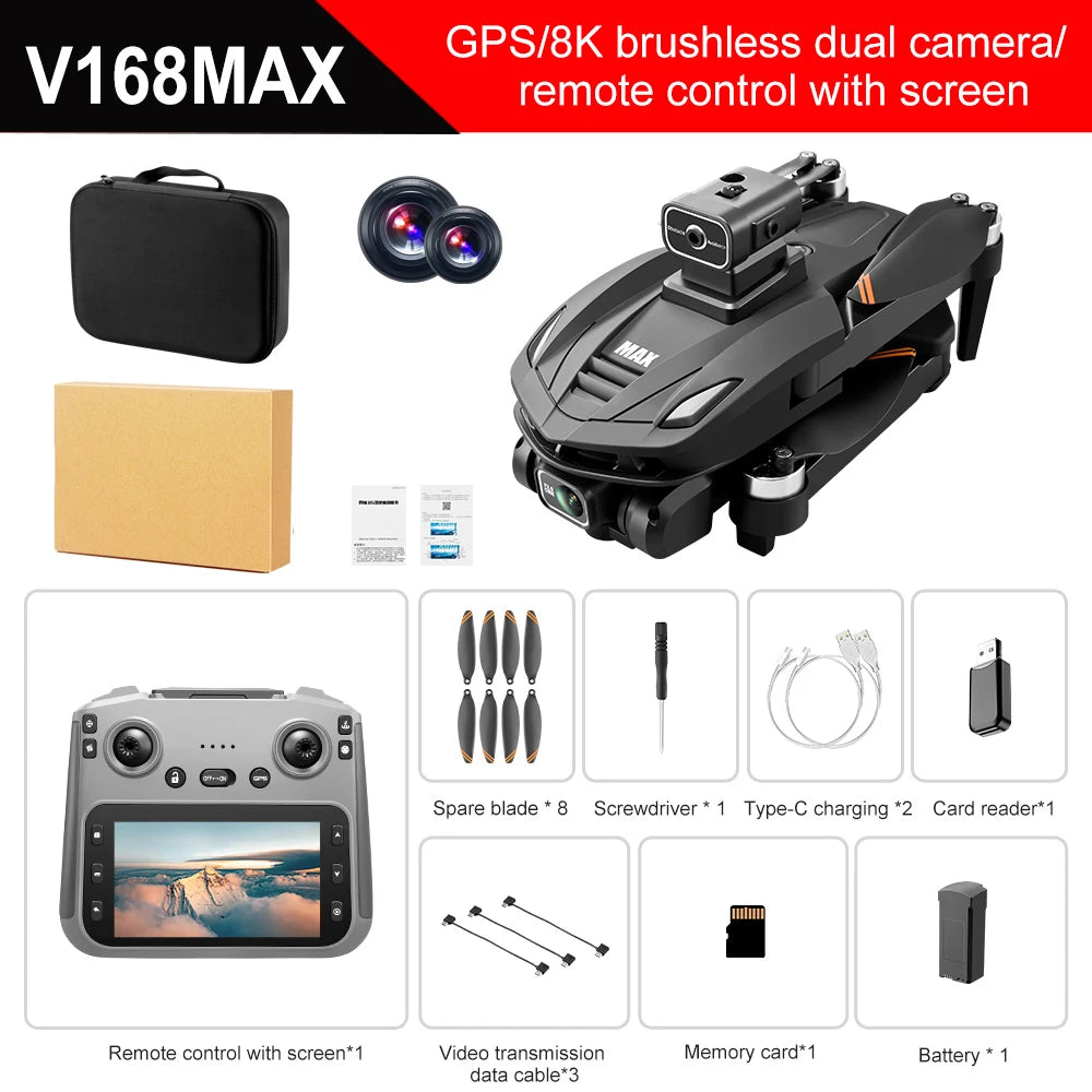 2025 V168 Pro MAX GPS Drone 8K Caméra HD professionnelle 5G WIFI FPV 360 °   Quadrirotor RC grand écran sans balais pour éviter les obstacles