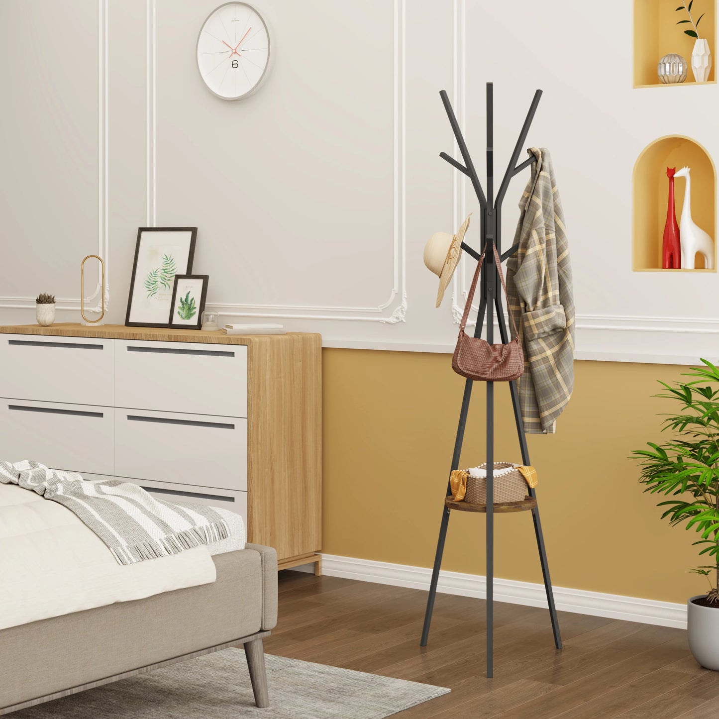 WOLTU Free Standing Hat Clothing Display Stand Coat Rack Tree Shape with 9 Hooks 1 Shelf for Clothes Hats Bags for Living Room