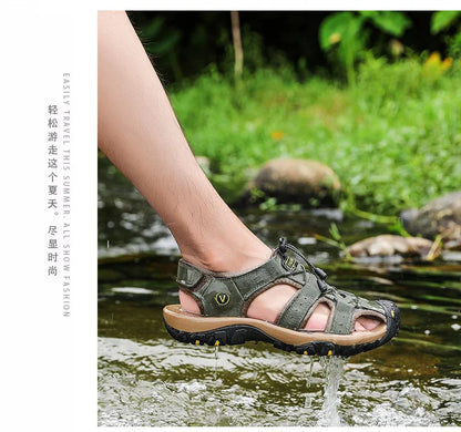 Men Leather Sandals Summer Classic Men's Outdoor Sandals Soft Comfortable Beach Sandals Slippers Men Shoes Large Size 38-48