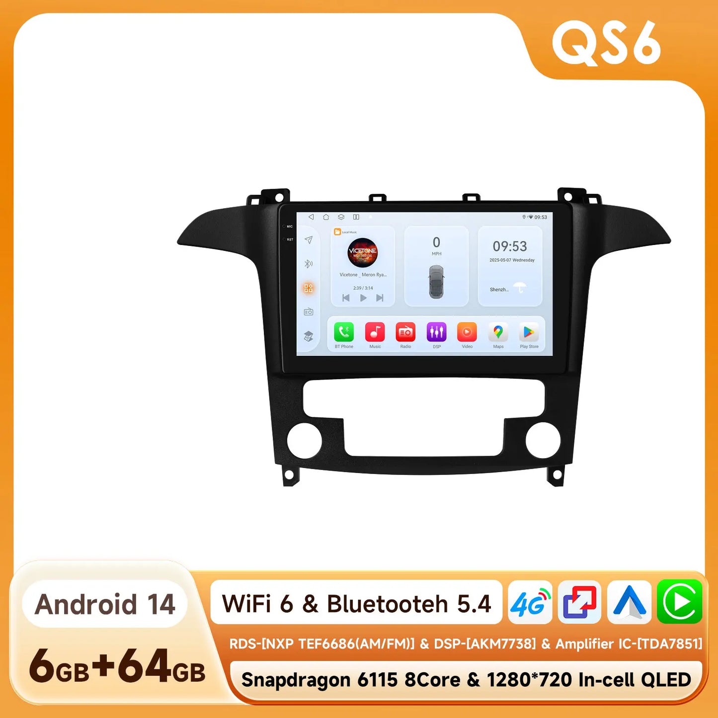 4G-LTE AI 2Din Android for Ford S Max S-MAX 2007-2015 Car Radio Multimedia Video Player Stereo Navigation GPS Carplay Autoradio