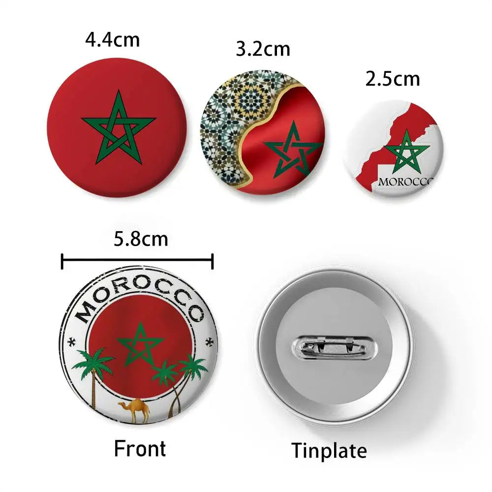 Morocco Flag Map Logo Badges Round Exquisite Badge Brooches Creative Pins For Clothes Hat Backpack Gift Accessories
