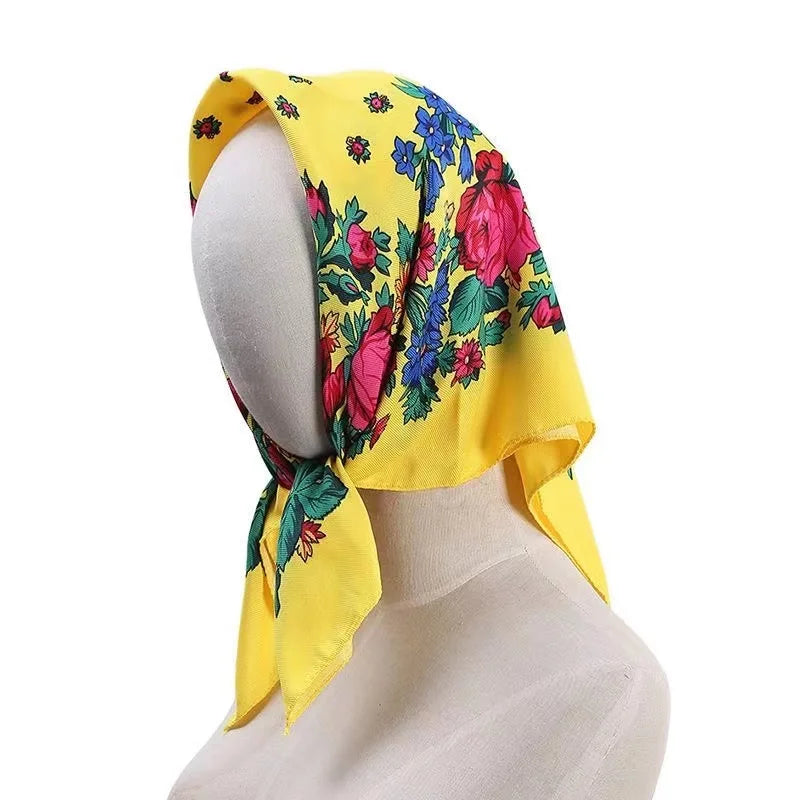 70*70cm Hijabs For Woman Luxury Square Retro Floral Print Kerchief Head Wrap Babushka Headscarf Bufandas Invierno Mujer Foulard